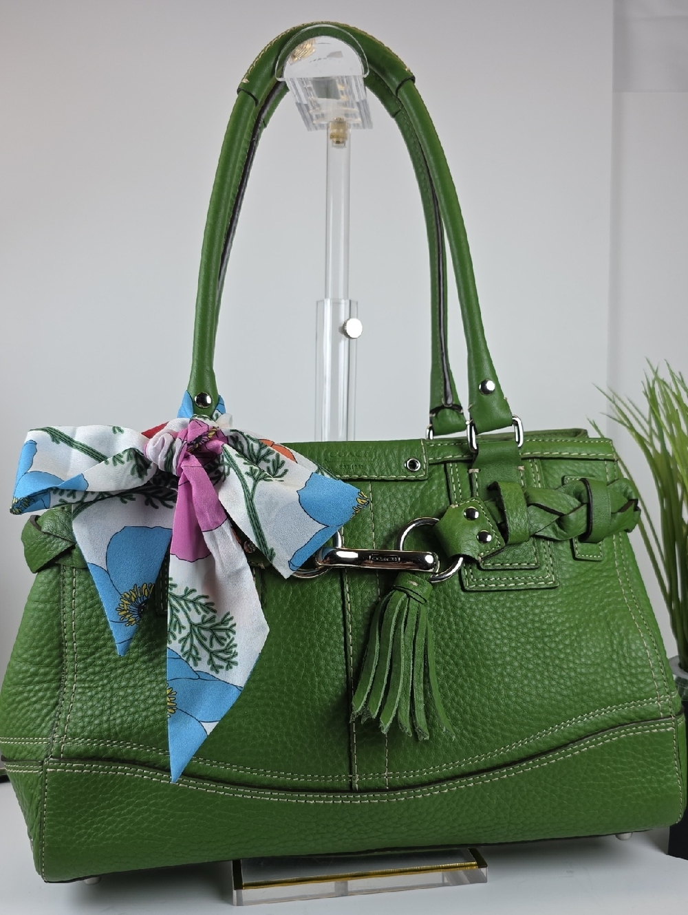 Coach Hampton Green Pebbled Leather Tote Shoulder Satchel Bag - Picture 3 of 14